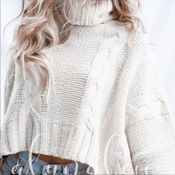 NWT Cream Cropped Turtleneck Sweater - Picture 3 of 5
